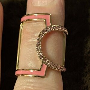 Gold Ring with Pink Enamel and Rhinestones Size 5 NWOT